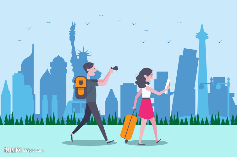 情侶國外旅行旅游扁平插畫