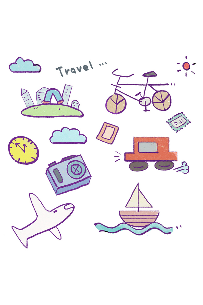 手繪手賬旅游出行旅行類交通工具卡通