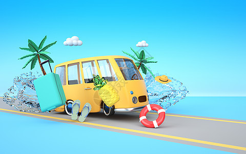 c4d3d卡通夏季出行旅游